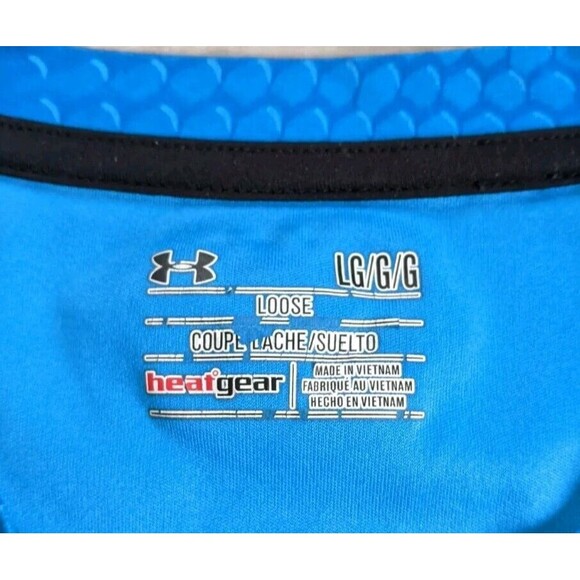 Under Armour Heat Gear T Shirt UA Velocity Print Blue UPF 30 Mens Sz L Geometric - Picture 2 of 4